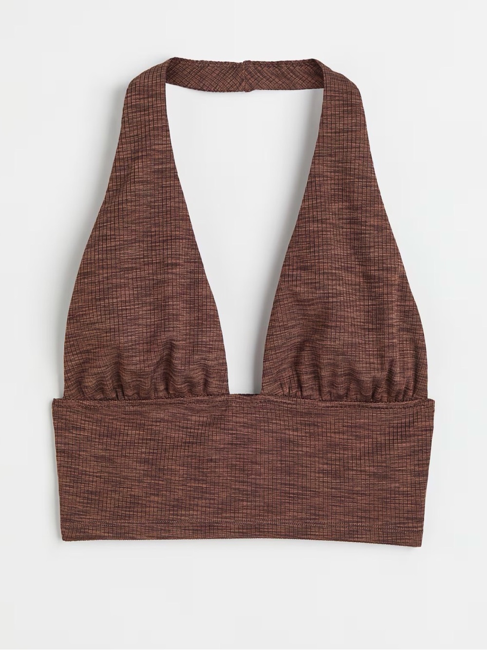 H&M Brown Ribbed Halter Crop Top